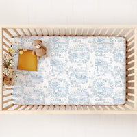Childhood Memories Toile Crib Sheet In Pink Or Blue Print