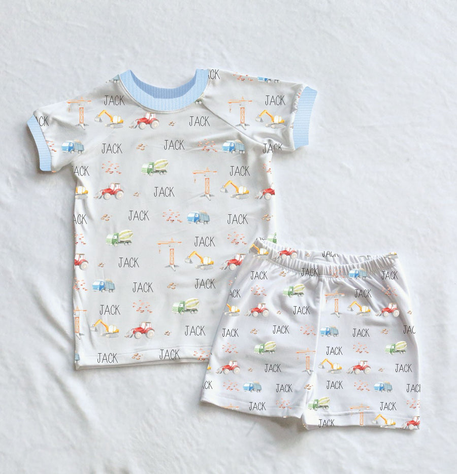 Under Construction Pajamas - Short or Long Sleeve (3 months to kids 14)