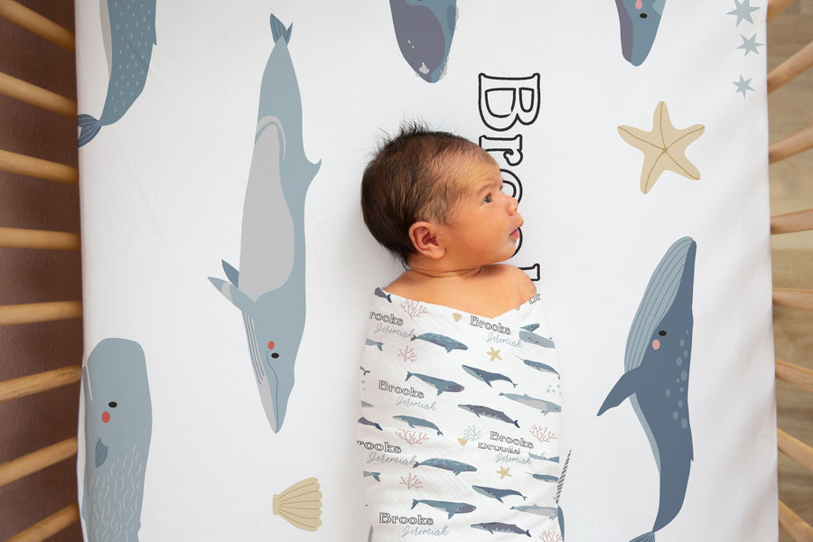 Whale Theme Custom Baby Crib Sheet