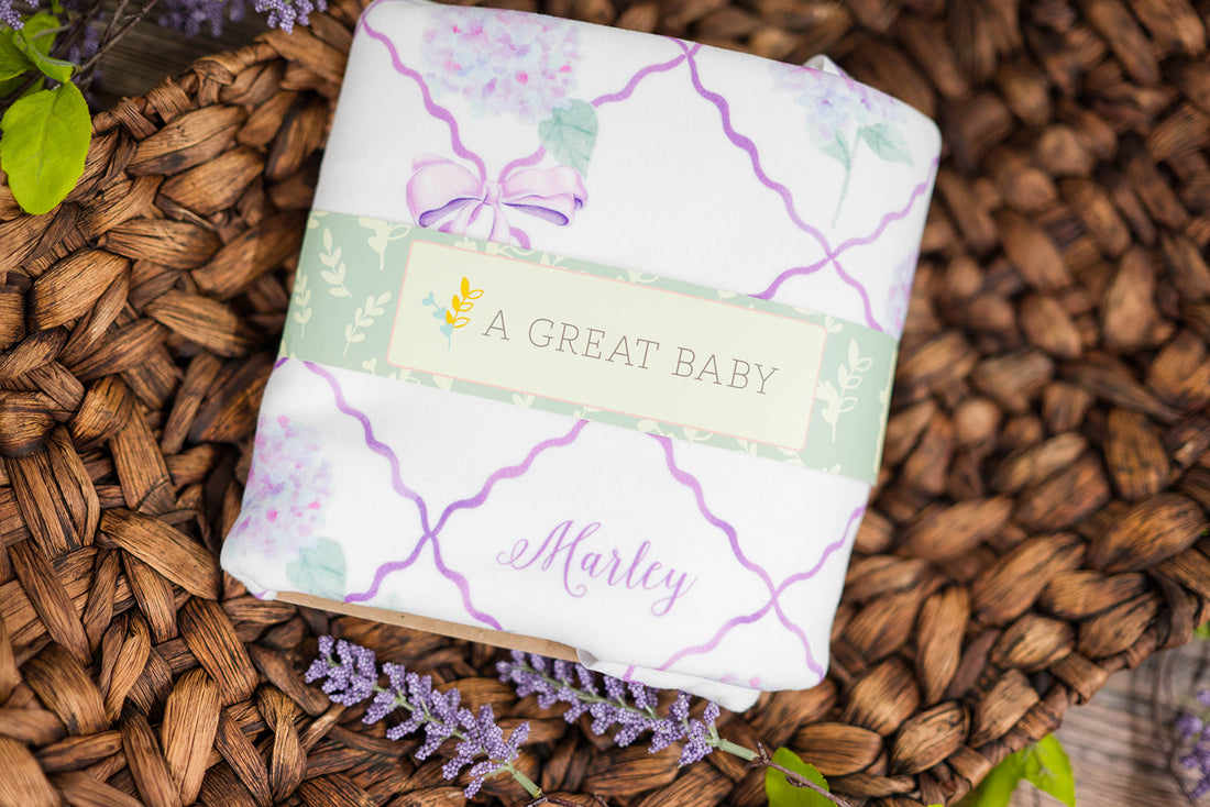 Purple Trellis and Hydrangea Keepsake Baby Blanket