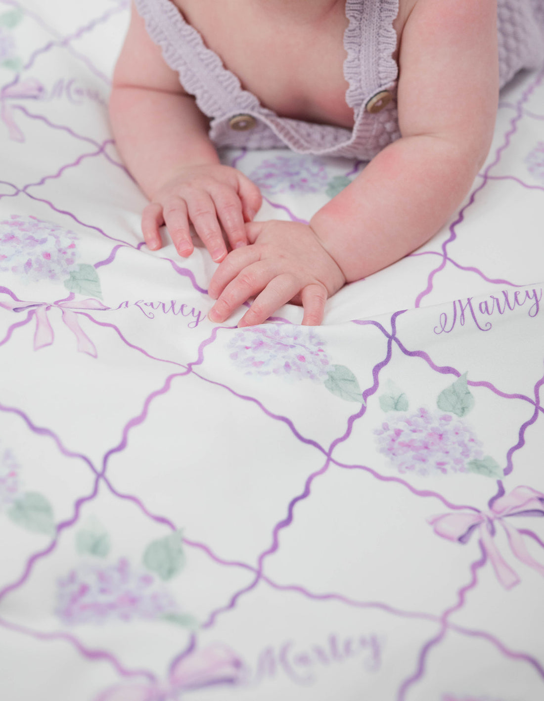 Purple Trellis and Hydrangea Keepsake Baby Blanket