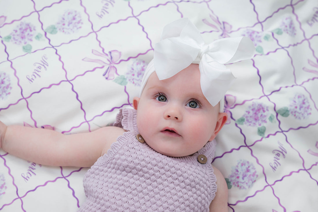 Purple Trellis and Hydrangea Keepsake Baby Blanket