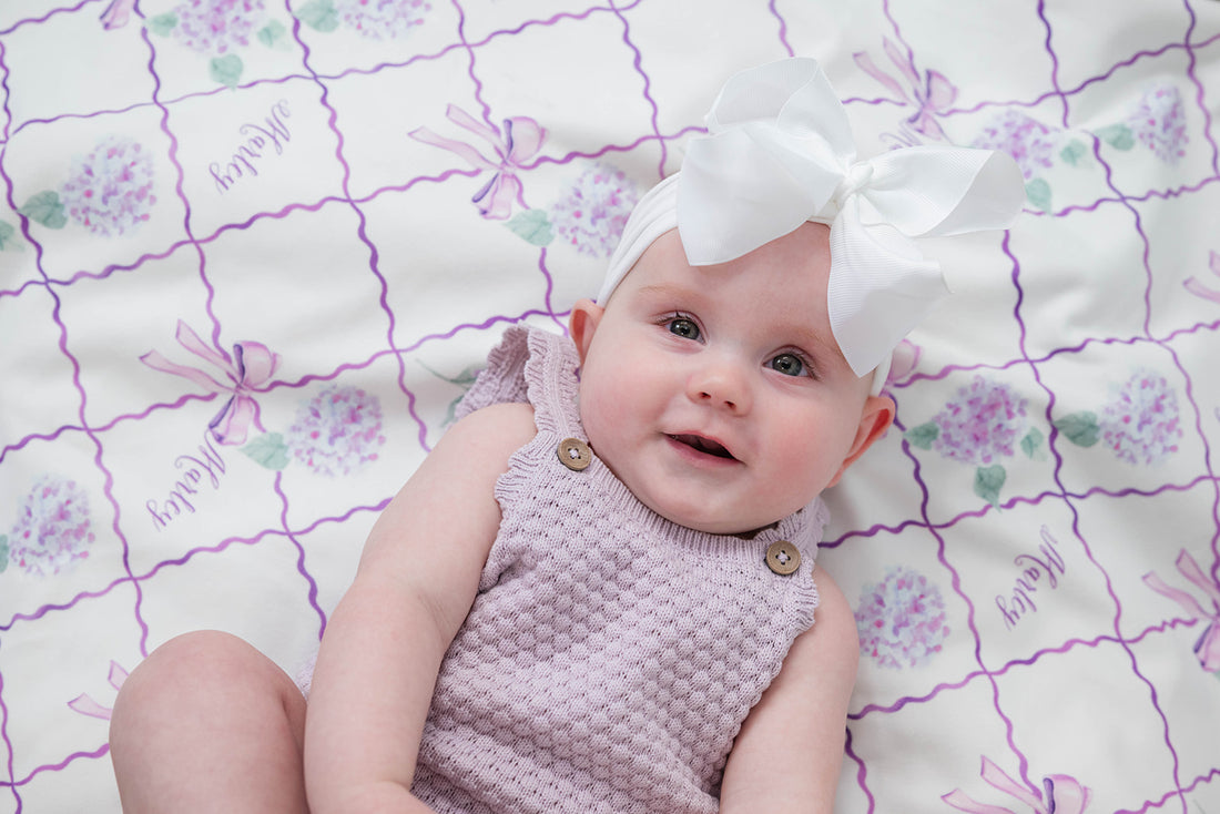 Purple Trellis and Hydrangea Keepsake Baby Blanket