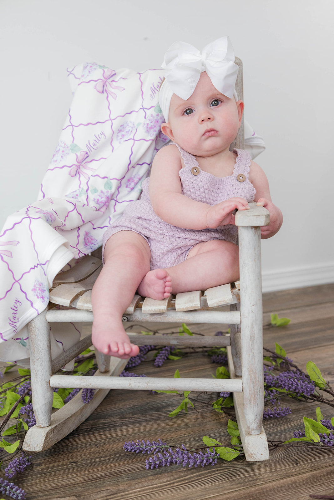 Purple Trellis and Hydrangea Keepsake Baby Blanket