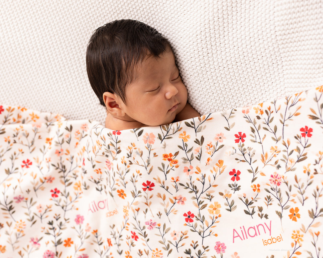 Fall Ditsy Floral Keepsake Baby Receiving Blanket with Satin Trim – Personalized Heirloom Gift (Copy)