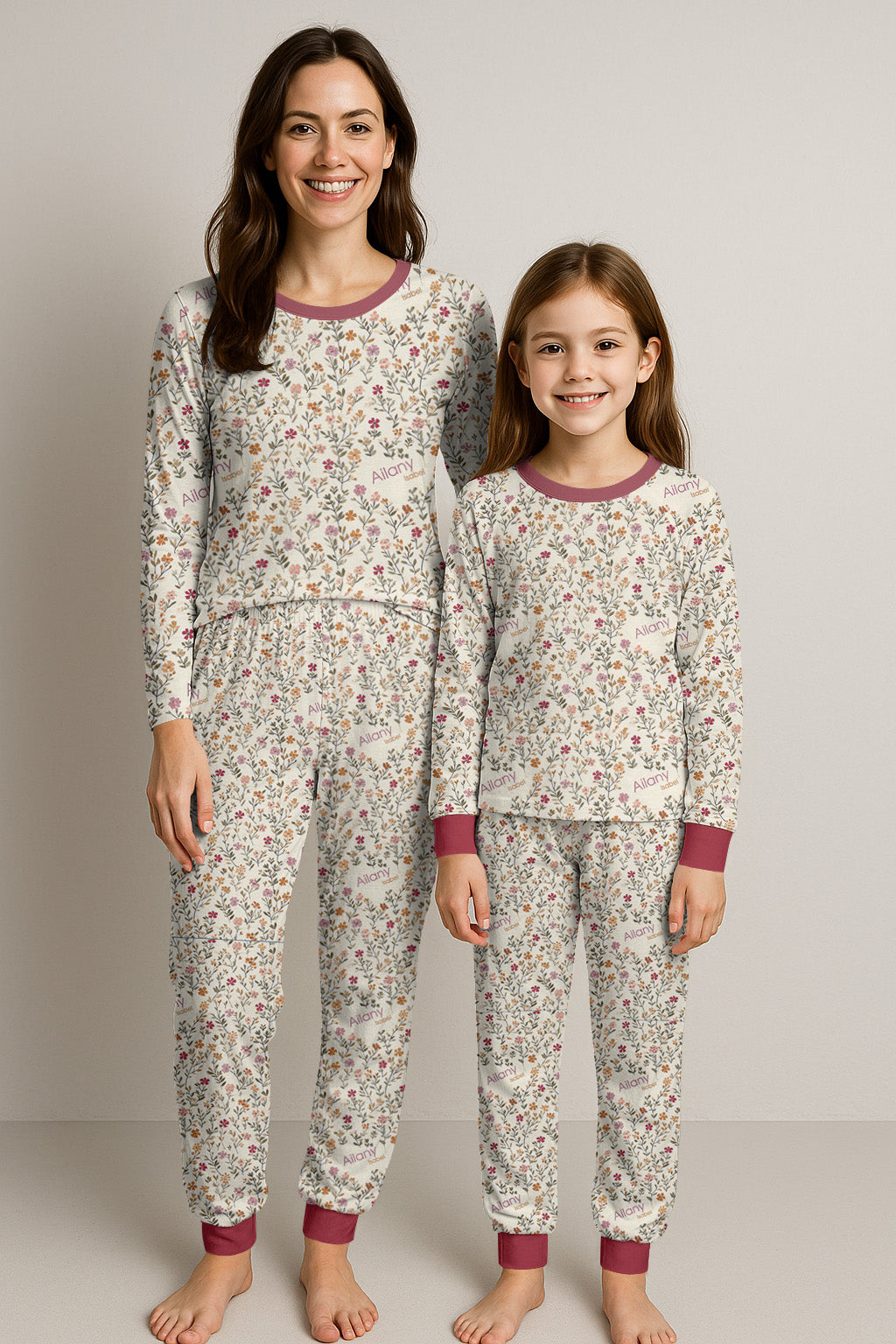 Mother and Daughter Matching Pajams Ditsy Fall Floral Pattern