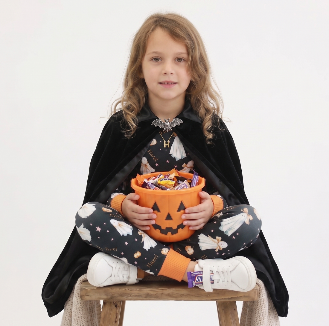 Halloween Pajamas Girls - Personalized Pumpkin Print PJs With Pink Bows (Copy)