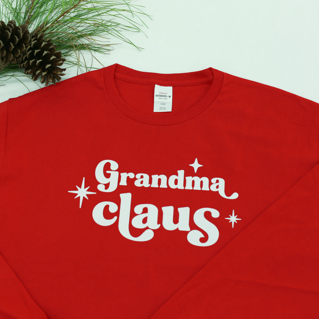 Grandma clause design on Christmas pajamas. 