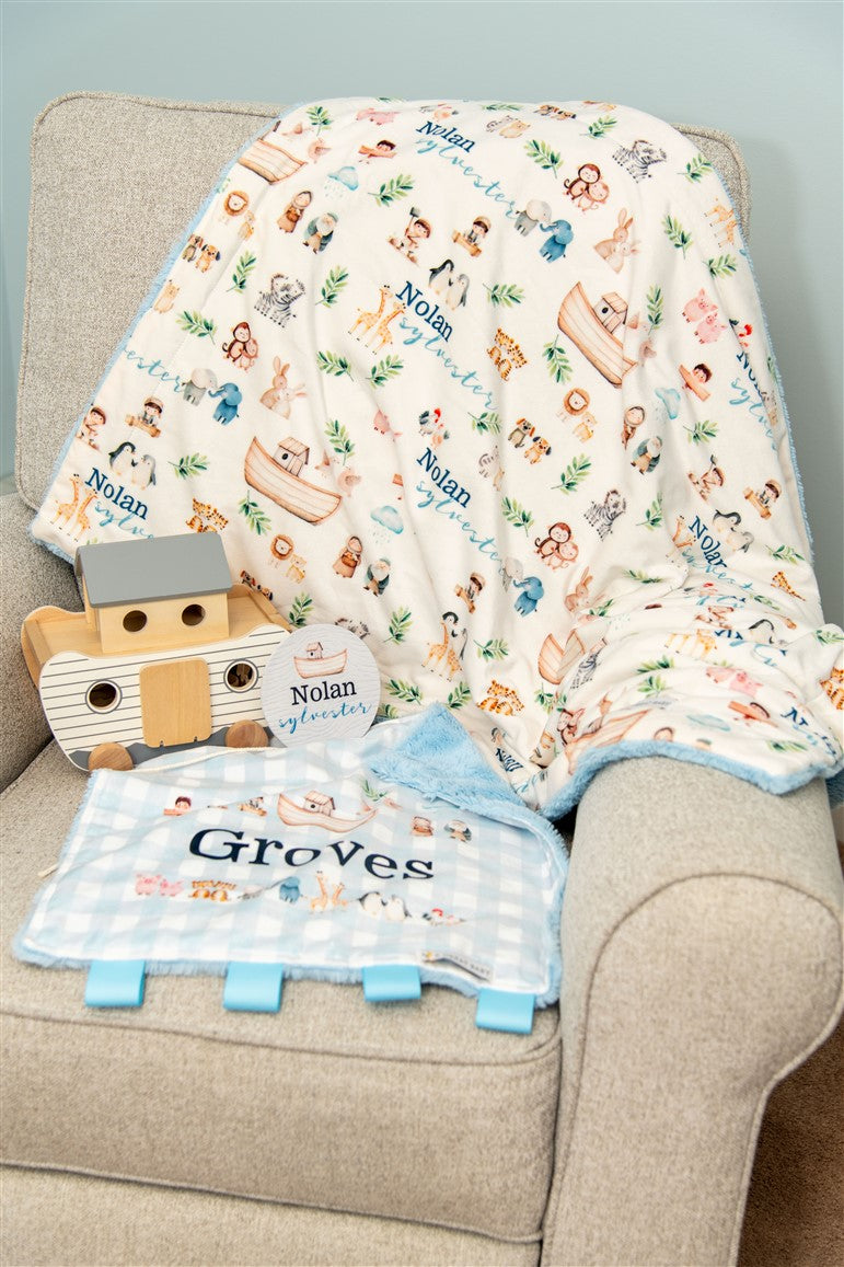 Noah’s Ark Personalized Minky Baby Lovie Blanket