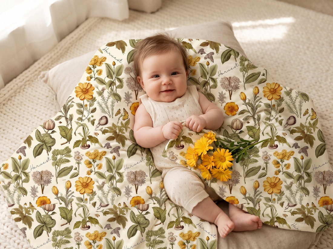 Minky Baby Blanket – Personalized Autumn Floral Cozy Nursery Throw for Fall