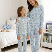 Hydrangeas Kids Pajamas, Light Blue Floral Girls PJ Set, Ultra Soft Stretchy Knit Sleepwear