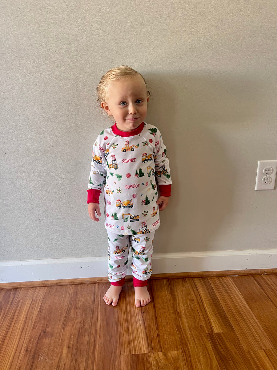 Christmas Construction Pajamas- Little Boy Custom Holiday Pajamas