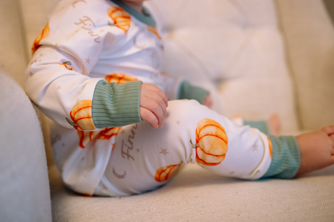 Personalized Boys Pumpkin Pajamas - Cute Halloween or Fall Print