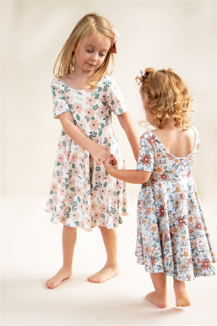 Boho Floral Twirl Dress With Personalized Name For Girl