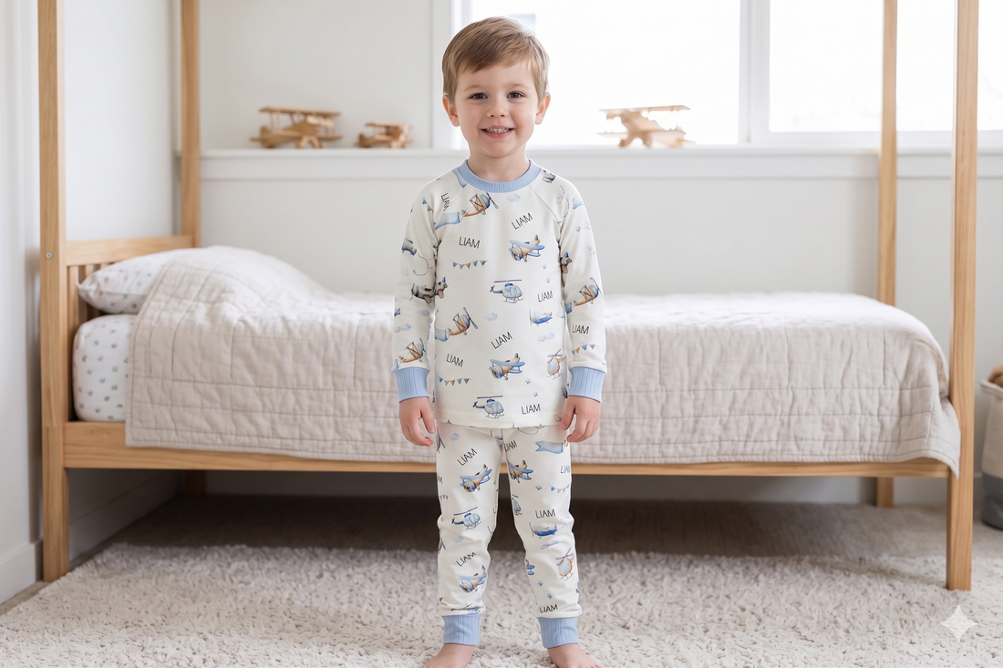 Airplane Pajamas Custom Made With Name Little Boy PJ's
