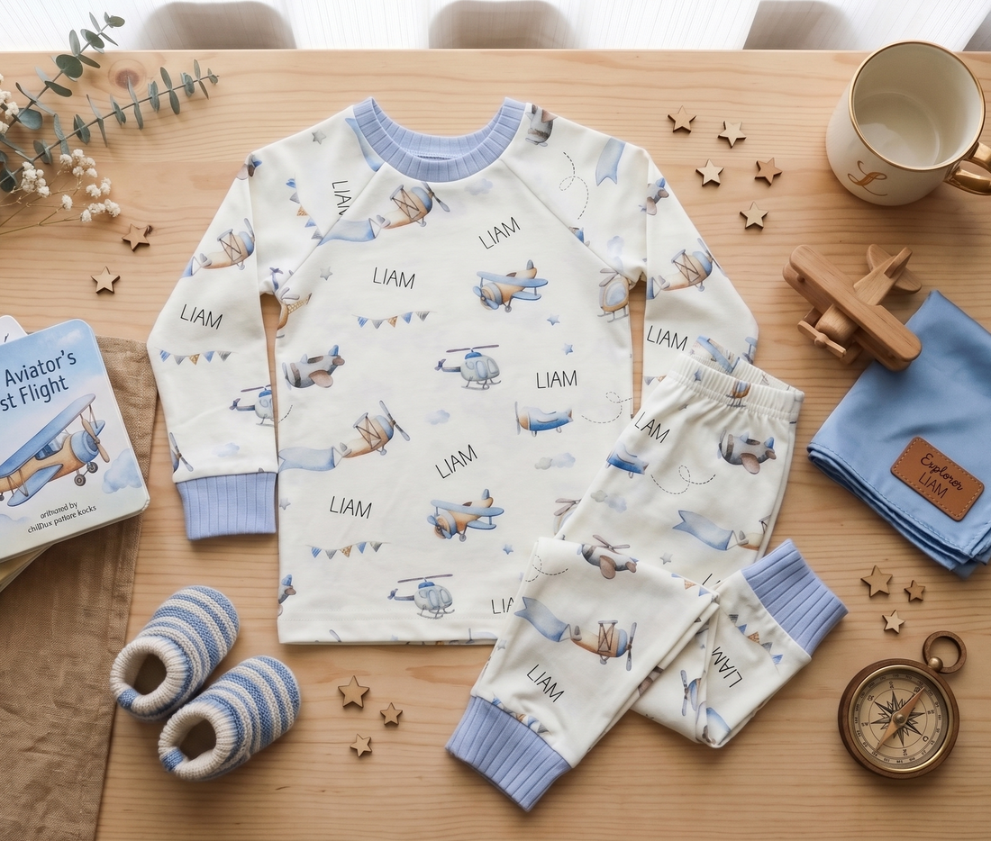Airplane Pajamas Custom Made With Name Little Boy PJ's
