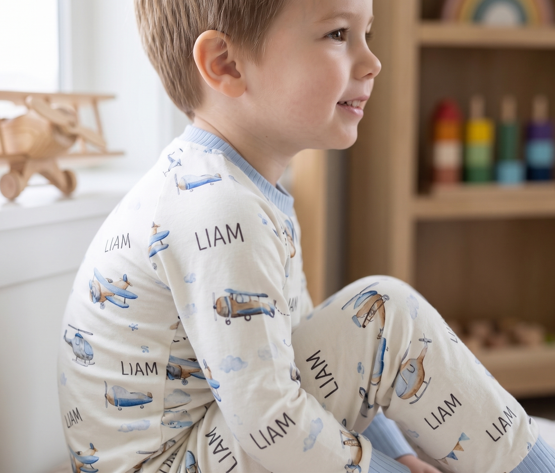 Airplane Pajamas Custom Made With Name Little Boy PJ's