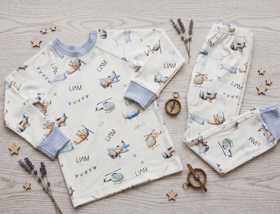 Airplane Pajamas Custom Made With Name Little Boy PJ's