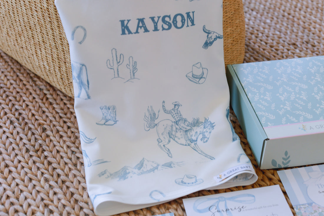 Personalized Baby Blanket - Western Baby Blanket with Satin Trim Edge, Cozy Plush Keepsake