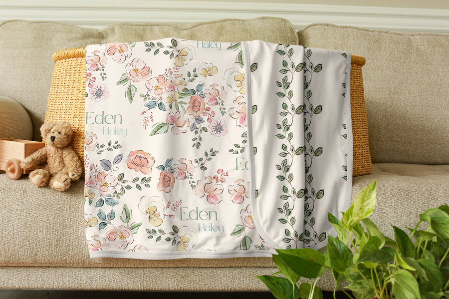 Garden of Eden Baby Girl Personalized Swaddle Blanket
