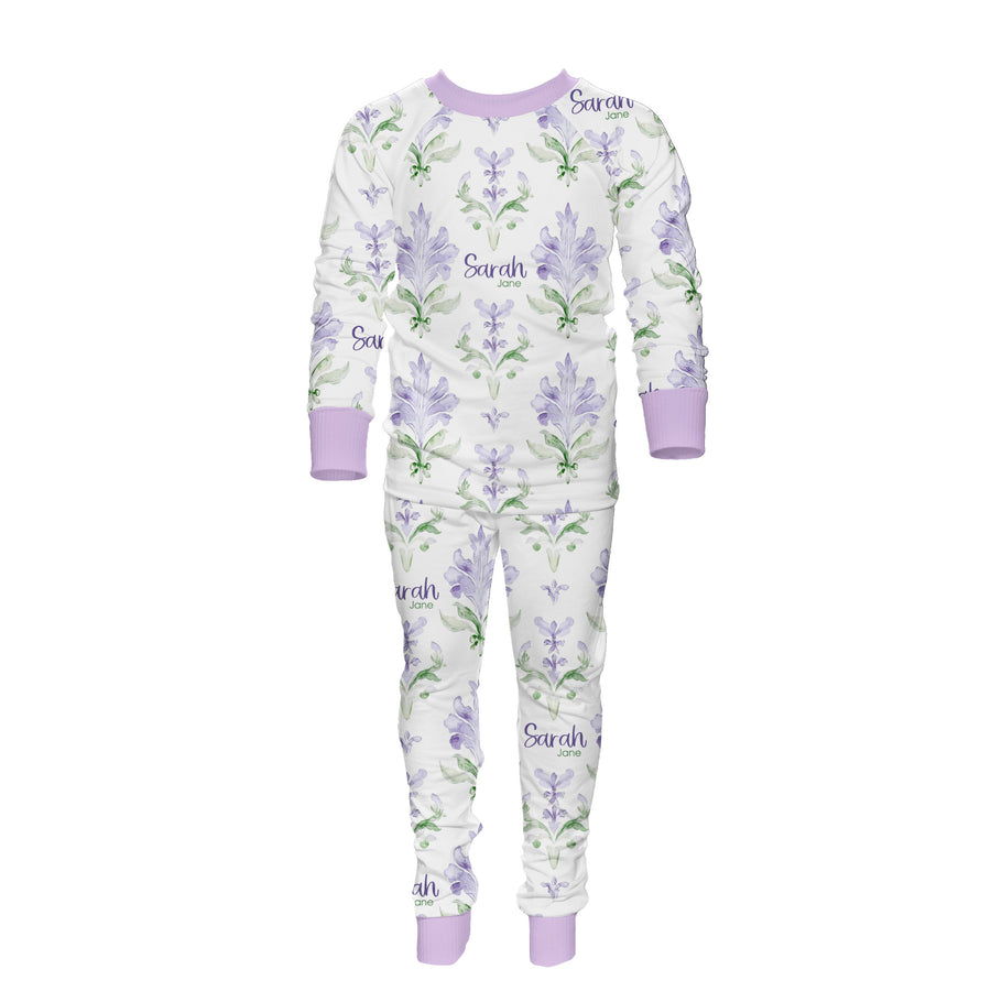 Lavender Damask Pajamas - Personalized Girls Sleepwear With Floral Print Comfort