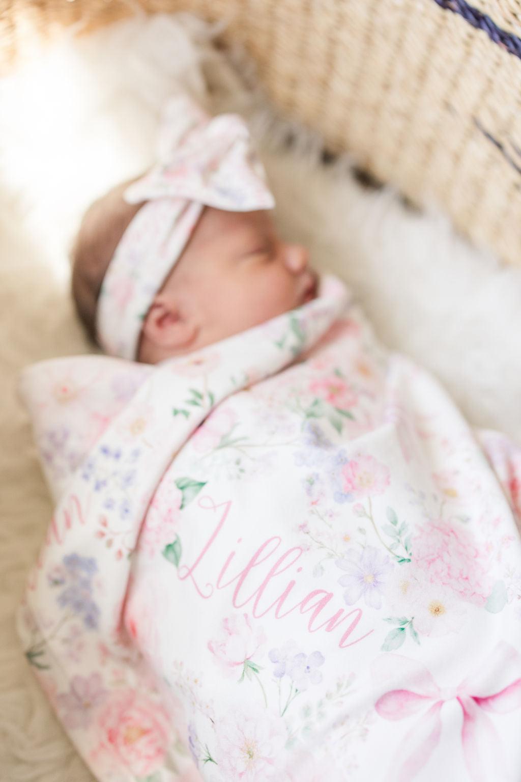 Personalized Baby Blanket – Pink Floral Baby Receiving Blanket With Satin Trim Edges Pretty In Pink