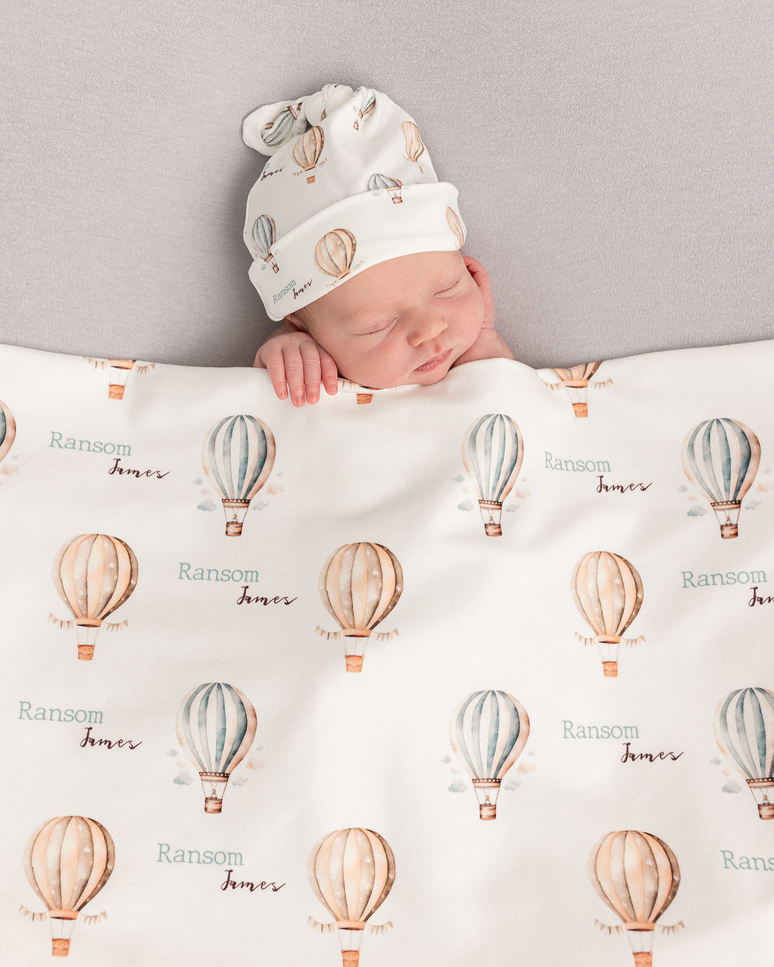 Vintage Hot Air Balloon Keepsake Baby Receiving Blanket with Satin Trim – Personalized Heirloom Gift