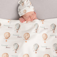 Vintage Hot Air Balloon Keepsake Baby Receiving Blanket with Satin Trim – Personalized Heirloom Gift