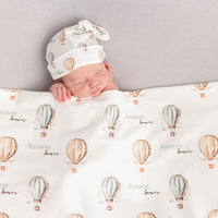 Vintage Hot Air Balloon Keepsake Baby Receiving Blanket with Satin Trim – Personalized Heirloom Gift