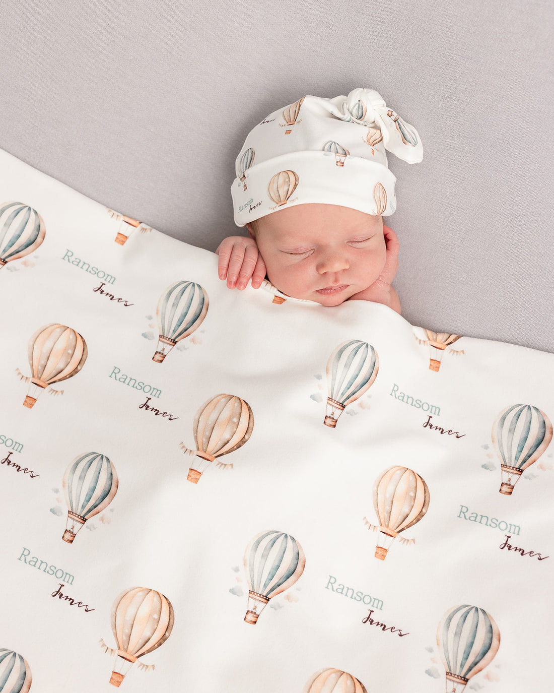 Vintage Hot Air Balloon Keepsake Baby Receiving Blanket with Satin Trim – Personalized Heirloom Gift