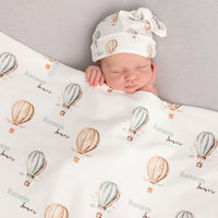 Vintage Hot Air Balloon Keepsake Baby Receiving Blanket with Satin Trim – Personalized Heirloom Gift