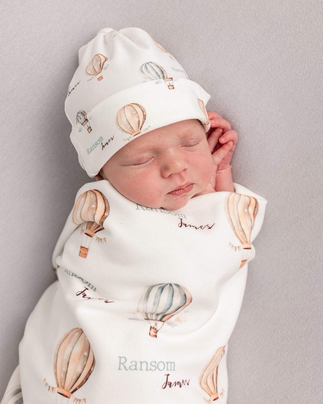 Vintage Hot Air Balloon Keepsake Baby Receiving Blanket with Satin Trim – Personalized Heirloom Gift