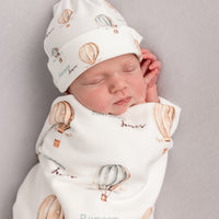 Vintage Hot Air Balloon Keepsake Baby Receiving Blanket with Satin Trim – Personalized Heirloom Gift