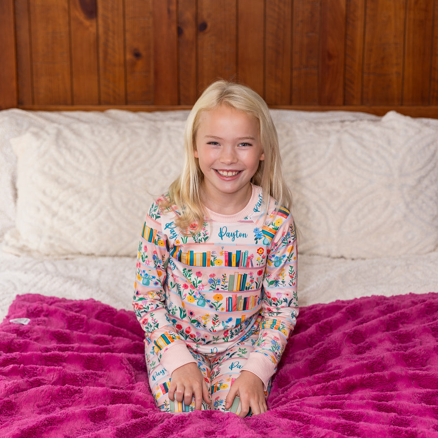 Book Lover Print Personalized Pajamas for Girls - Soft Knit, Custom Name PJ's