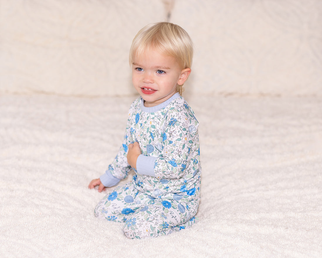 Blue English Floral Personalized Pajamas for Girls - Soft, Comfy Baby PJs