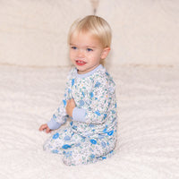 Blue English Floral Personalized Pajamas for Girls - Soft, Comfy Baby PJs