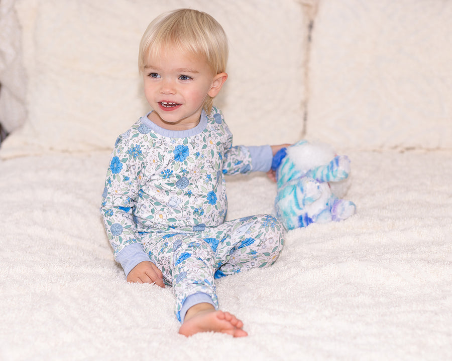 Blue English Floral Personalized Pajamas for Girls - Soft, Comfy Baby PJs