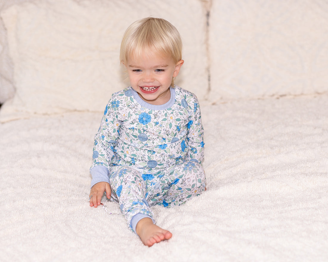 Blue English Floral Personalized Pajamas for Girls - Soft, Comfy Baby PJs