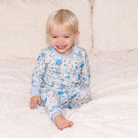 Blue English Floral Personalized Pajamas for Girls - Soft, Comfy Baby PJs