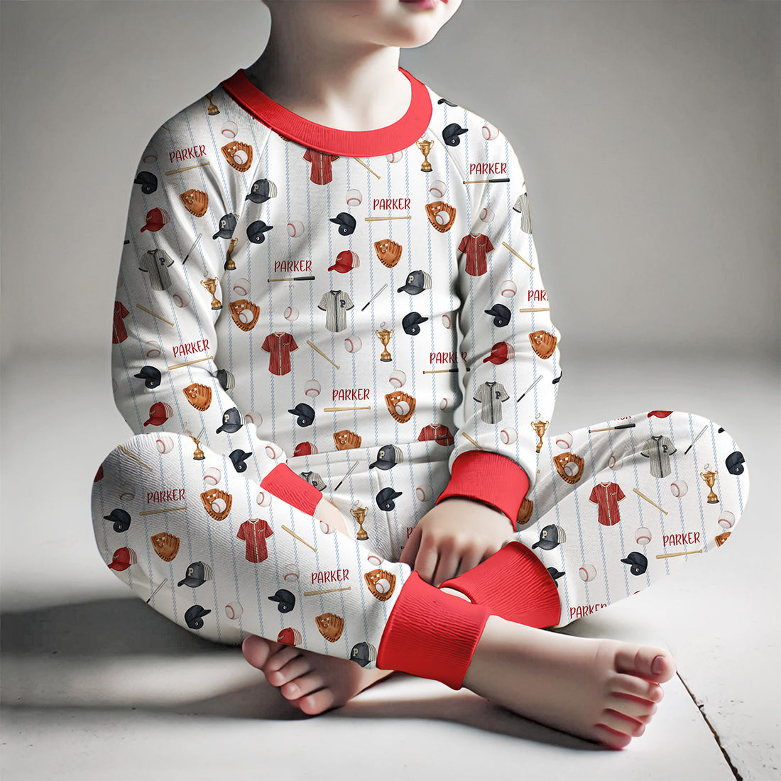 Personalized Baseball Pajamas for Boys- Soft Knit, Red & Black PJ's for Kids