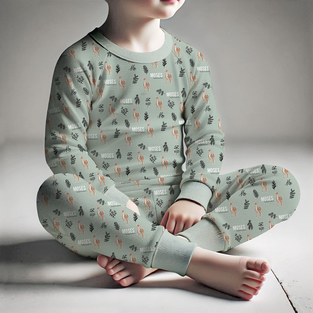 Moses Deer Personalized Pajamas for Boys - Forest Deer Print (3 months to kids 14)