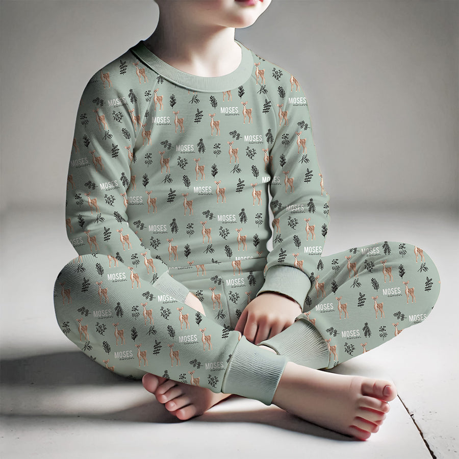 Moses Deer Personalized Pajamas for Boys - Forest Deer Print (3 months to kids 14)