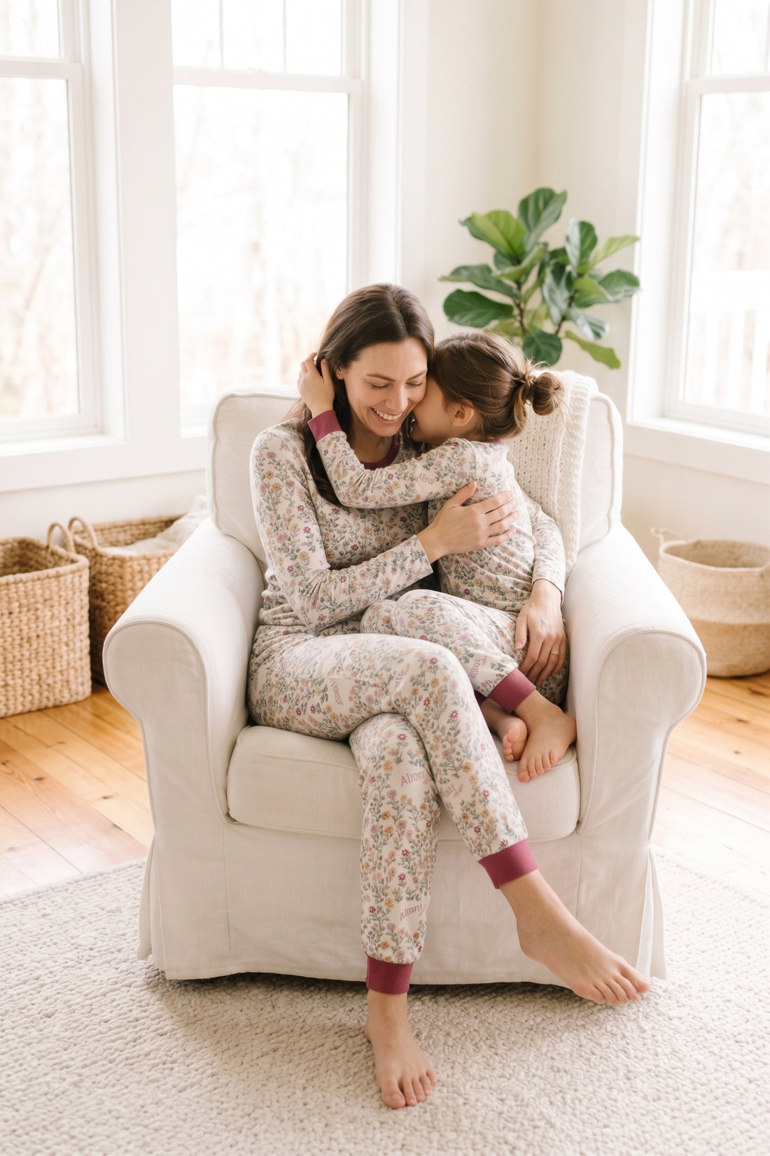Mother and Daughter Matching Pajams Ditsy Fall Floral Pattern