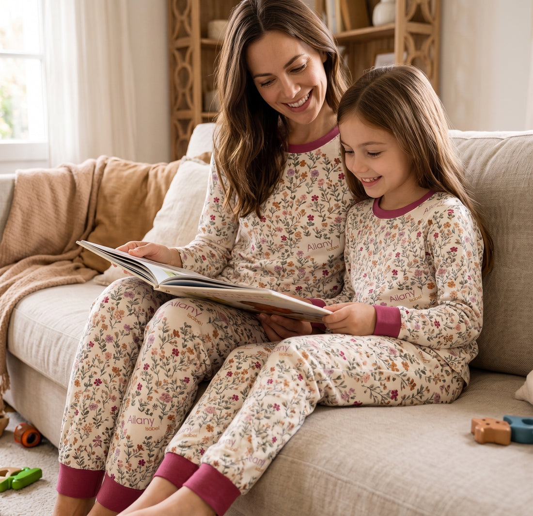 Mother and Daughter Matching Pajams Ditsy Fall Floral Pattern