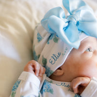 Blue Floral Baby Swaddle - Personalized Soft Jersey Stretch Fabric Blanket for Girls