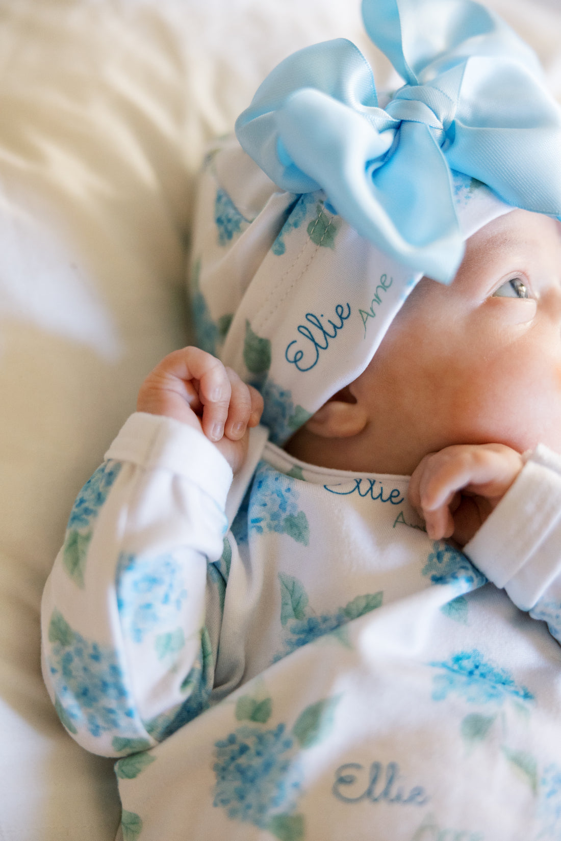 Baby Knotted Gown - Blue Floral Infant Baby Gown With Tie Bottom For Newborn Girls