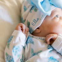 Baby Knotted Gown - Blue Floral Infant Baby Gown With Tie Bottom For Newborn Girls