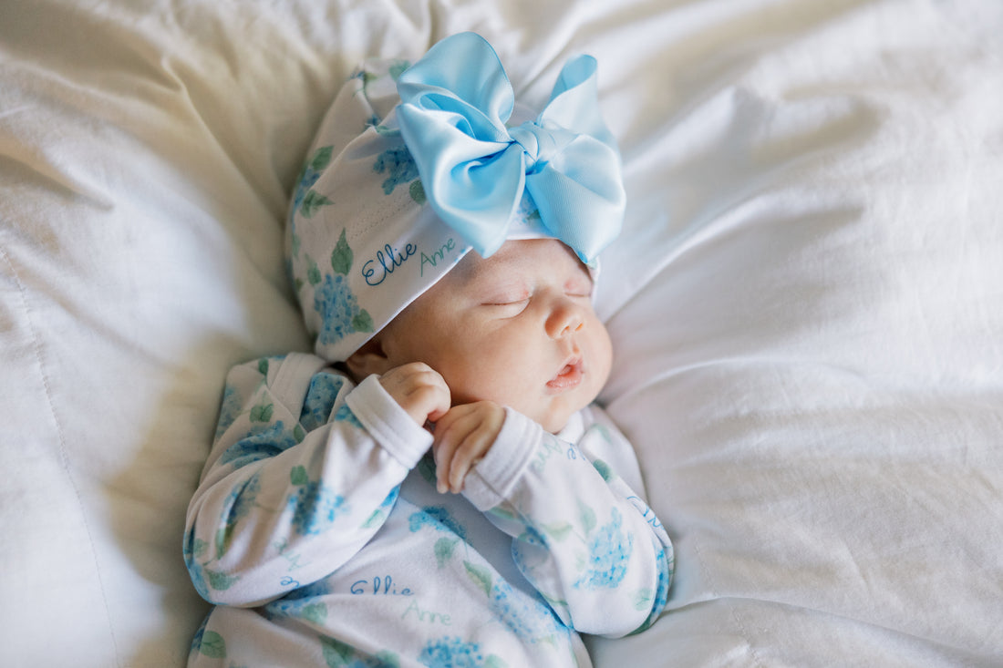 Baby Knotted Gown - Blue Floral Infant Baby Gown With Tie Bottom For Newborn Girls