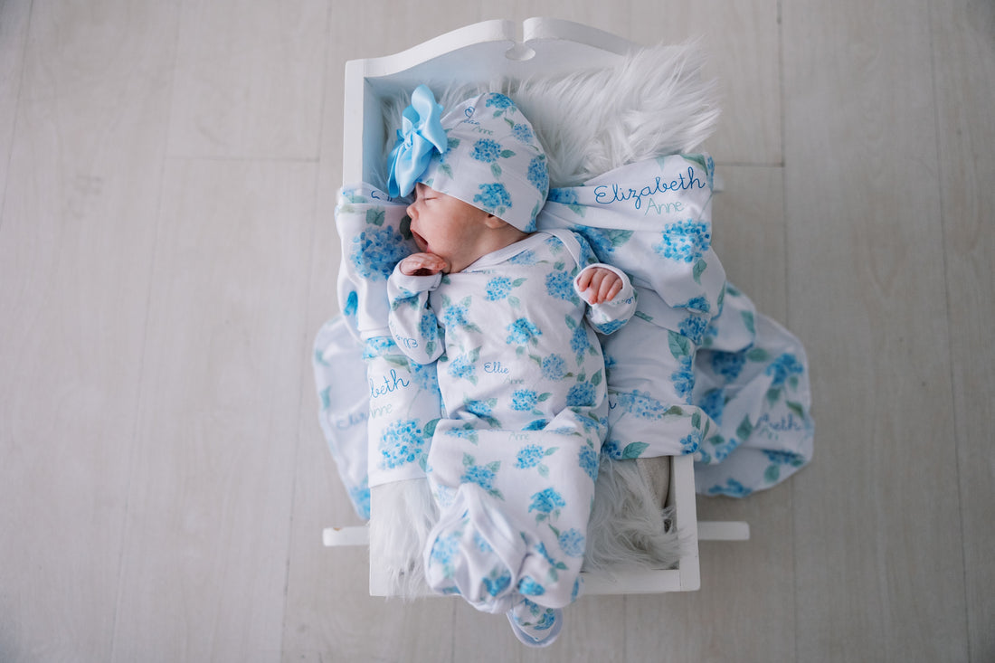 Baby Knotted Gown - Blue Floral Infant Baby Gown With Tie Bottom For Newborn Girls