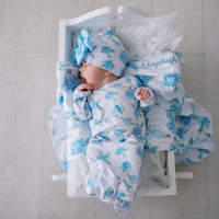 Baby Knotted Gown - Blue Floral Infant Baby Gown With Tie Bottom For Newborn Girls